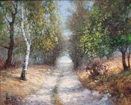 Pejzaż z leśną drogą