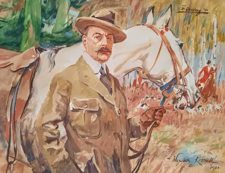 Autoportret z koniem na polowaniu wg Wojciecha Kossaka, kopiował Ryszard Osadczy