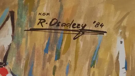 Autoportret z koniem na polowaniu wg Wojciecha Kossaka, kopiował Ryszard Osadczy