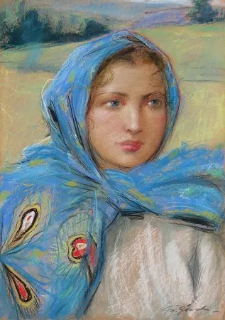 Portret dziewczyny w niebieskiej chuście