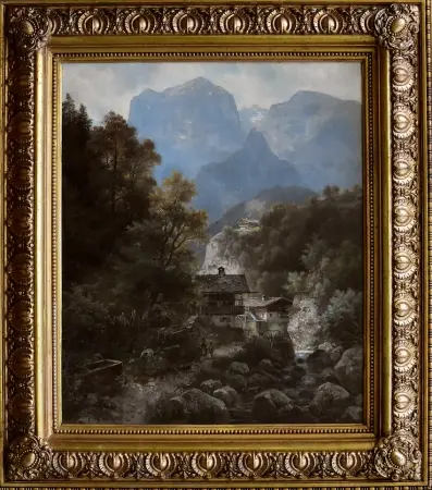 Pejzaz alpejski z młynem