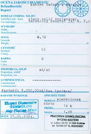 Złoty pierścionek z diamentem