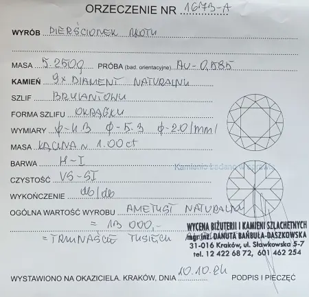 Pierścionek z diamentami i ametystem
