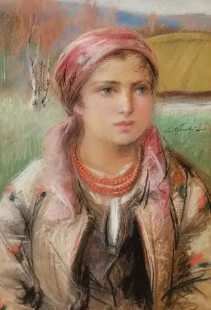 Portret dziewczyny w różowej chuście