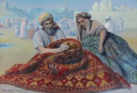 Arab naprawiający dywan