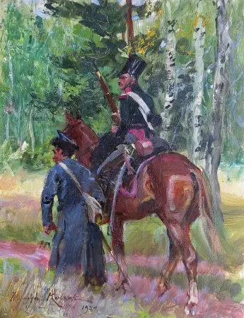 Ułan Księstwa Warszawskiego i stary wiarus, 1934