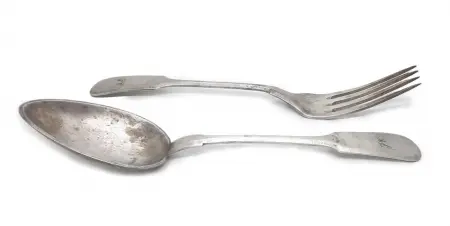 Zestaw półmiskowy platerowany Łyżka i widelec z monogramem 'J.C' sygn. NORBLIN