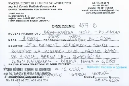 Bransoletka złota z diamentami i rubinem