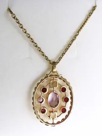 Złoty naszyjnik z ametystem, granatami i cytrynami