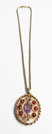 Złoty naszyjnik z ametystem, granatami i cytrynami