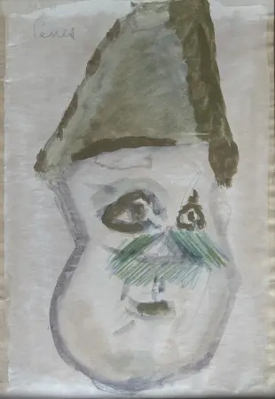 Głowa z zielonym wąsem