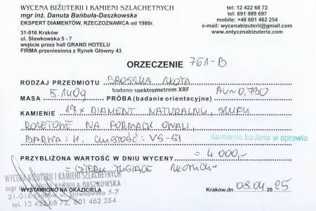 Broszka złota z diamentami w formie księżyca