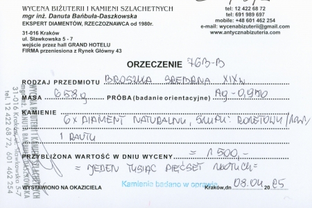  Broszka srebrna z diamentami 