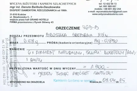 Broszka srebrna z diamentami