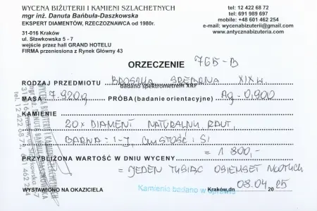 Broszka srebrna z diamentami