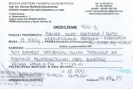 Broszka złoto-srebrna z diamentami
