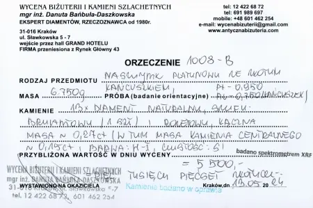Naszyjnik platynowy ze złotym łańcuszkiem