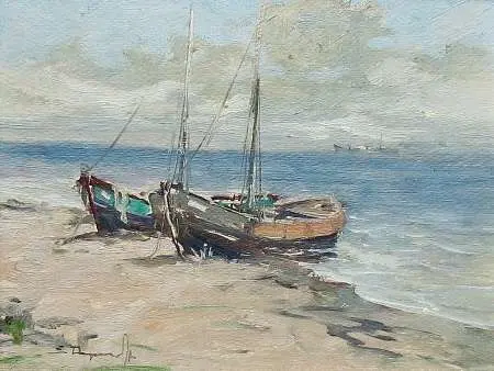 Brzeg morza z parą łodzi