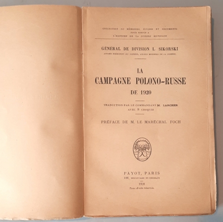 Książka Wojna polsko-rosyjka 1920 z przedmową marszałka F. Focha, Wydawnictwo Payot, Paris 1928 