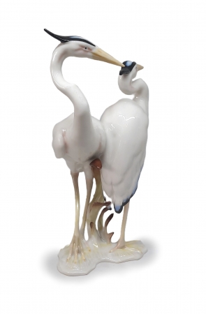 Figurka porcelanowa Para czapli proj. Hans Achtziger, Hutschenreuther II poł. XX w.