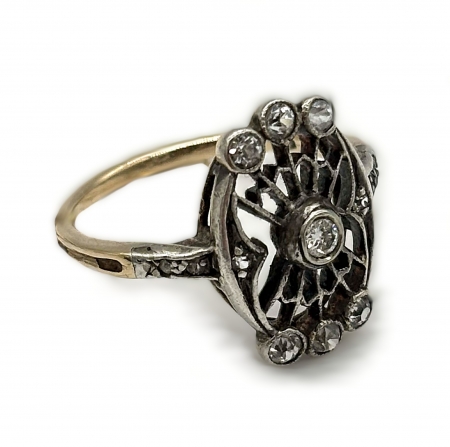 Pierścionek secesyjny złoto-srebrny