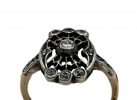 Pierścionek secesyjny złoto-srebrny