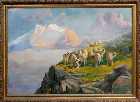 Pejzaż tatrzański ze stadem owiec