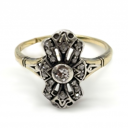 Pierścionek złoto-srebrny z diamentami