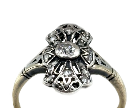 Pierścionek złoto-srebrny z diamentami