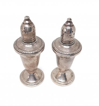 Zestaw srebrny solniczka i pieprzniczka ze szklanym wkładem, DUCHIN CREATION