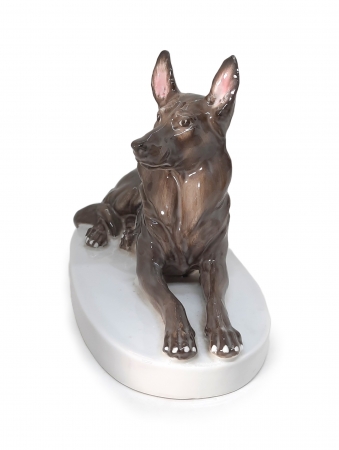 Figurka porcelanowa Owczarek niemiecki Drasche, Węgry I poł. XX w.