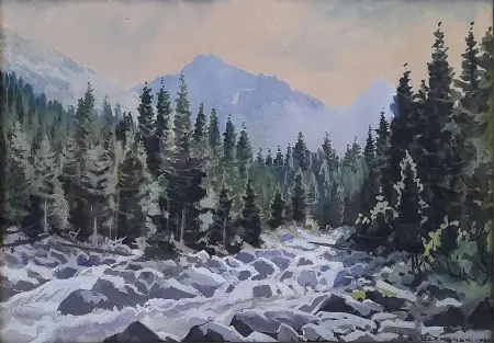 Pejzaż górski z potokiem