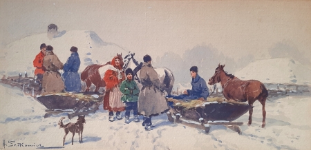 Sanie zimą przed chatą