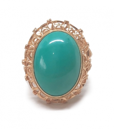 Złoty pierścionek z turkusowym kamieniem ozdobnym (amazonit?)