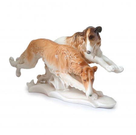 Figurka porcelanowa Para chartów rosyjskich , Karl ENS I poł. XX w.