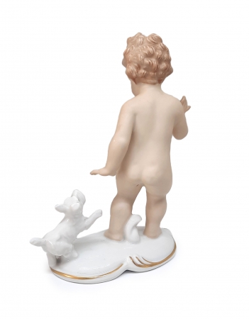 Figurka porcelanowa Putto z pieskiem, Gerold Porzellan Bavaria XX w.