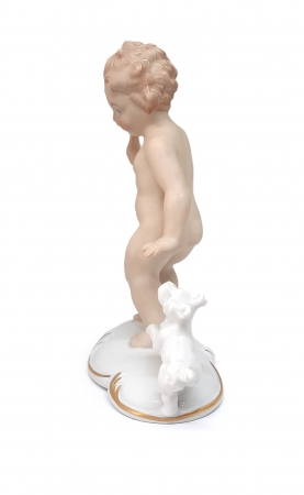 Figurka porcelanowa Putto z pieskiem, Gerold Porzellan Bavaria XX w.