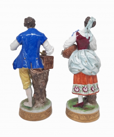 Para porcelanowych figurek Kwiaciarka i Ptasznik 