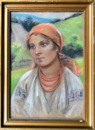 PORTRET MŁODEJ GÓRALKI W BIAŁEJ BLUZCE