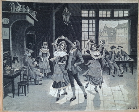 Obraz haftowany Scena taneczna sygn. A. Perez, Neyret Freres