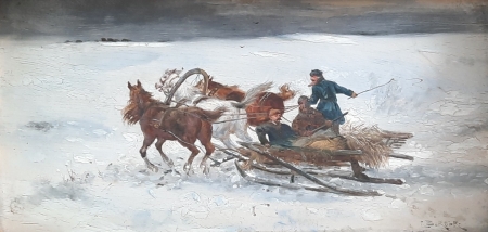 Zaprzęg trzykonny w zimowym pejzażu