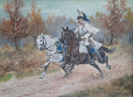 Kirasjer z dwójką koni 1996 rok