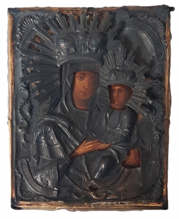 Ikona Madonna z dzieciątkiem/Wstawienniczka za grzesznych/srebrna koszulka pr. 84, drewniany kiot