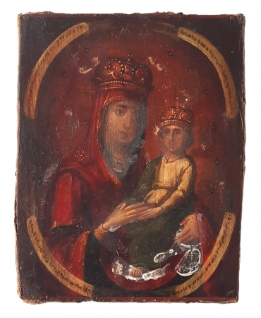 Ikona Madonna z dzieciątkiem/Wstawienniczka za grzesznych/srebrna koszulka pr. 84, drewniany kiot