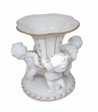 Dwuczęściowy porcelanowy wazon z czterema puttami, proj. Karl Tutter, Niemcy / Hutschenreuther lata 20./30. XX w.