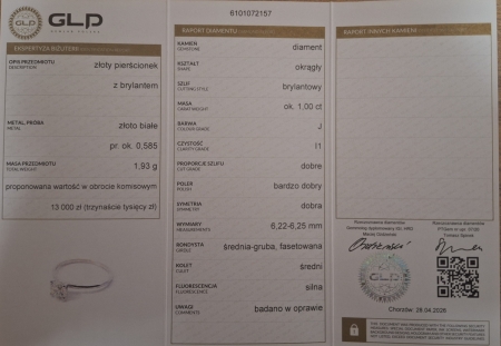 Złoty pierścionek z brylantem