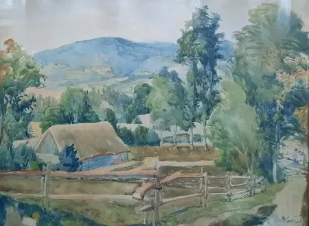 Pejzaż górski z chatą