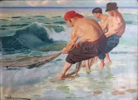 Rybacy wyciągający sieci